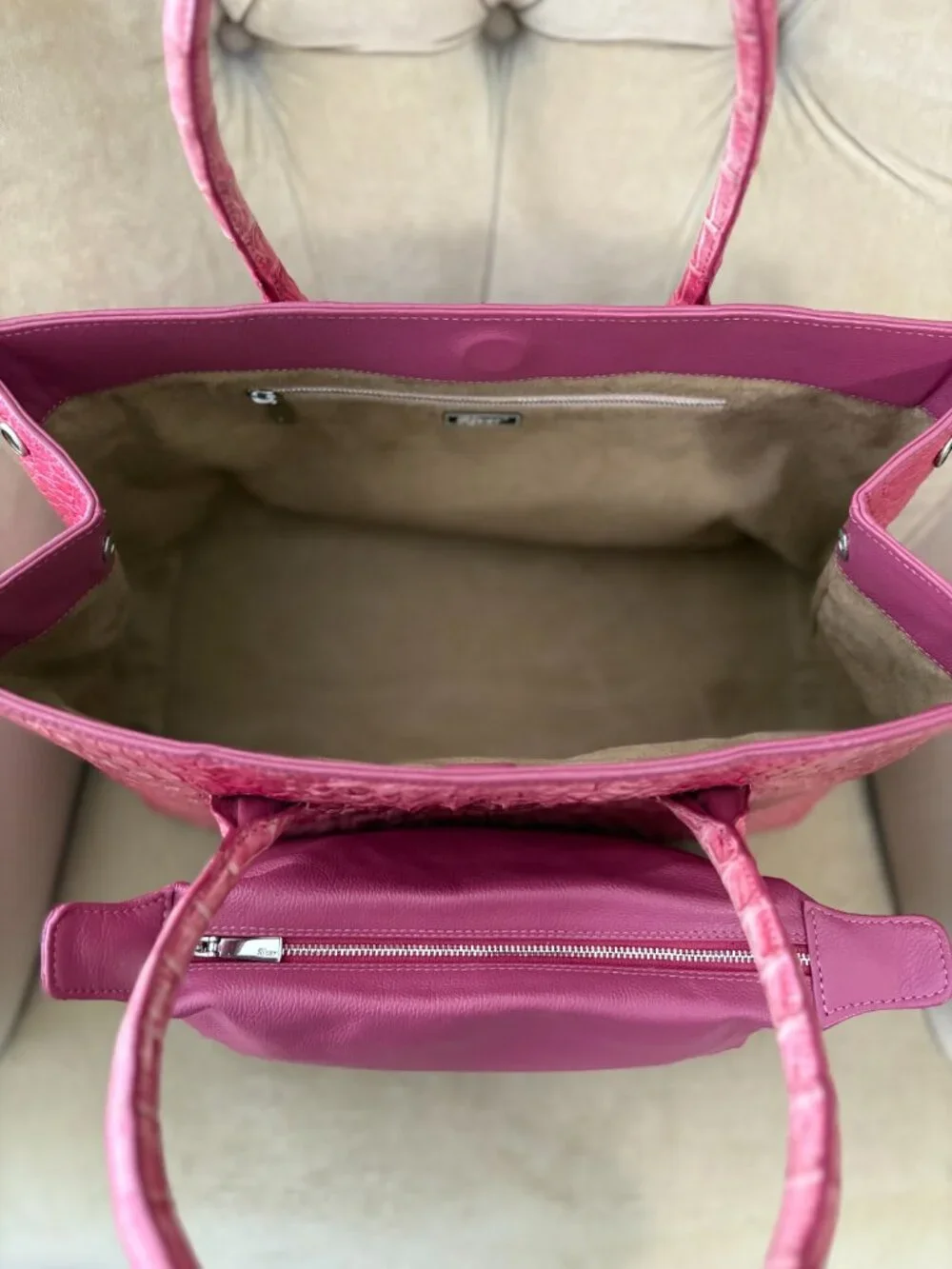 Auth RIVER Brand Genuine Caiman Crocodile Pink Rose Satchel Bag....GORGEOUS!!!